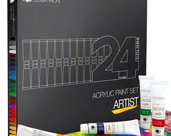 Acrylic Paint Set 24x12ml (0.4 fl oz) Artist Quality Heavy Body Colors For Any Type Of Surfaces Great Gift for Professional Artist Student