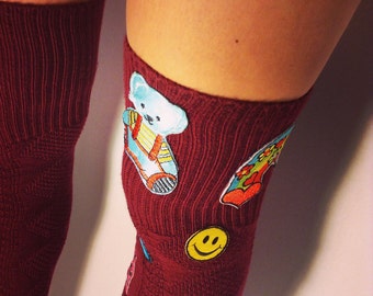 Thigh-High Socks with Patches