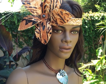 Tapa cloth flower headband