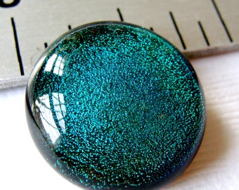 Dichroic Fused Glass Cabochon 19 mm Teal Green