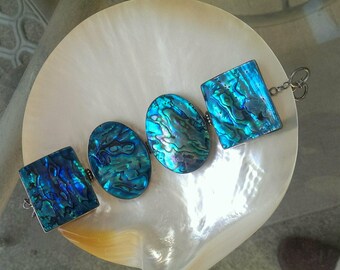 Large Vintage Abalone Shell Silver Bracelet