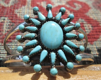 Native American Turquoise and Sterling Petit point Bracelet