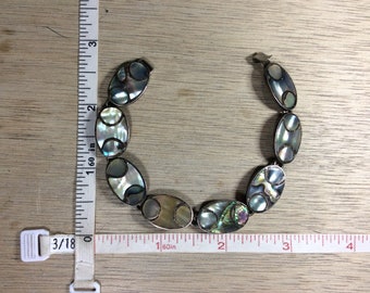 Vintage 7" 925 Sterling Silver 15.6g Bracelet Oval Abalone Shell Used