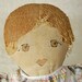 Old rag doll worn handmade embroidered printed cloth face stitched mitten hands muslin body soft stuffed plaid dress much loved TLC 18 inch