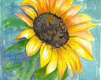 SALE! Yellow Sunflower Original Watercolor Painting