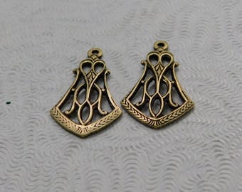 LuxeOrnaments Oxidized Brass Filigree Pendant Art Deco (Qty 2) 18x11mm G-07193-D-B