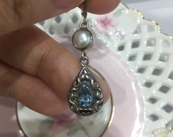 Natural Topaz Freshwater Pearl Earrings In Sterling Silver 257004
