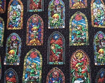 Nintendo Legend of Zelda stained glass fabric, Nintendo Fabric, Zelda fabric, Link fabric, licensed fabric, gamer fabric