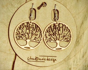 Tree of Life Wooden Earrings Lightweight Sterling Silver