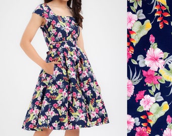 Holiday Dress Tropical Dress Hawaiian Dress Island Dress Tiki Dress Bridesmaid Dress Floral Dress Plus Size Dress Pinup Dress 50s Prom Dress