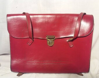Vintage Red Leather Swiss School Bag