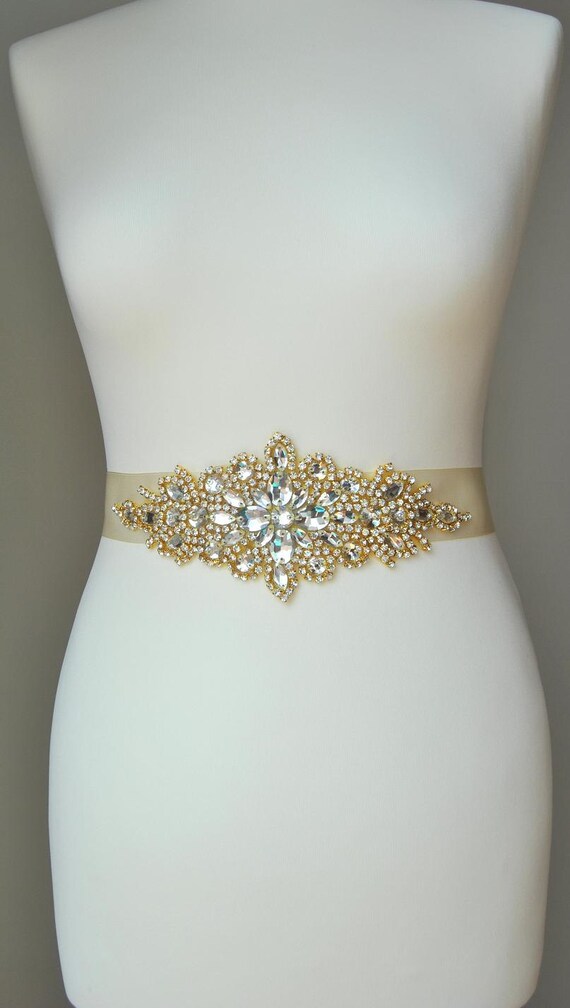 Luxury Gold Crystal Bridal SashWedding Dress Sash Belt