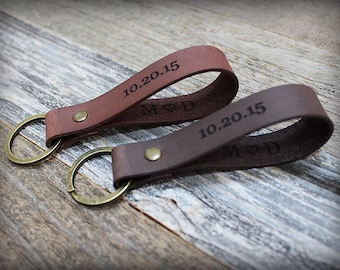Leather Key Fob - Leather Keychain - Men's Keychain - Engraved Key Fob - Husband Gift - Custom Keychain - Personalized Key Fob - Key Chain