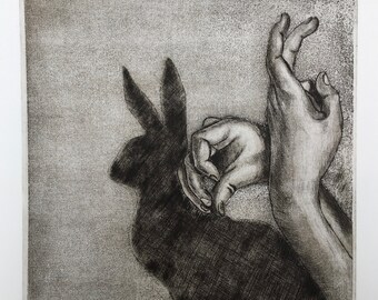 Engraving original /Suivez rabbit /Follow the rabbit/Alice's Adventures in Wonderland / Alice's adventures in the land of wonders/etching