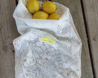 Upcycled Produce Bag / Zero Waste / Reusable Produce Bag / Reusable Bag / Produce Bag/ Lace Produce Bag
