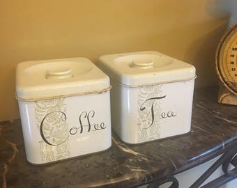Vintage Coffee and Tea Metal Canisters