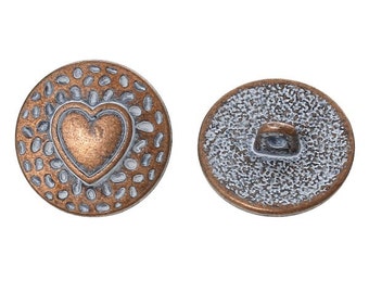 Metal Shank Buttons with Heart Spray Painted Pack of 10