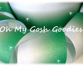 GLITTER EMERALD Green OMBRE Cheer Grosgrain Ribbon Hairbow Supplies - 3" Width - 5 Yards - Oh My Gosh Goodies