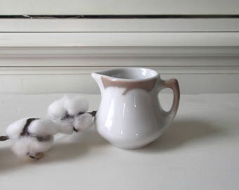 White Ironstone Creamer, Modern Farmhouse Creamer, Vintage Restaurant Ware, Brown and White Jackson China