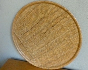 Vintage Fiberglass Raffia Round Tray