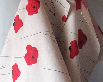 Linen Cotton Dish Towels Tea Towels Red Poppies Red Black Gray - Tea Towels set of 2