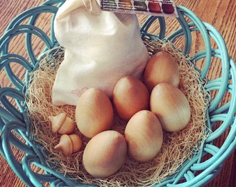 Natural Large Wooden Eggs (One Half Dozen, finished with Beeswax Polish) - for the Waldorf Inspired Easter Basket