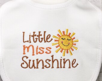 Little Miss Sunshine - Sunshine - Sunshine Baby Shower - Baby Shower Gifts - Embroidered Bibs - You Are My Sunshine - Girl Baby Shower - Sun