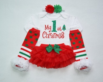 my 1st chistmas baby girl christmas outfit - red and green baby christmas - my first christmas baby girl outfit - my 1st christmas baby