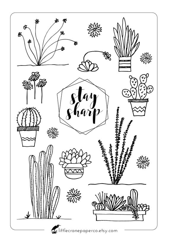 bullet journal stickers cacti and succulent stickers