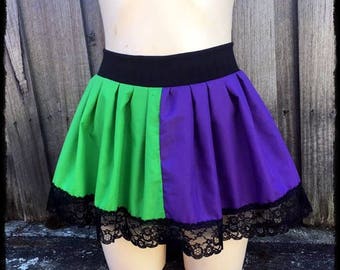 Basic Joker Inspired Gathered Mini Skirt, Size Medium to Large - Ready to Ship - Gothic Batman DC Cosplay Maleficent
