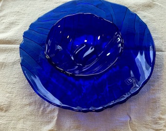 IVV Italy Cobalt Blue Glass Chip and Dip Set *Unused with Sticker*