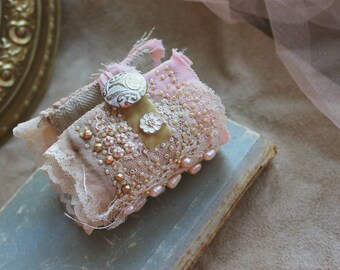 Shabby lace cuff Tattered textile bracelet Romantic bohemian cuff bracelet
