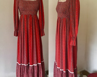 Vintage 70's Peasant Maxi Dress Cotton l S
