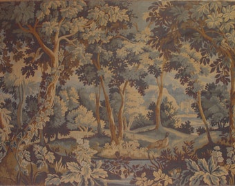 Huge Antique / vintage French Wall Hanging Tapestry Verdure 92" x 59"
