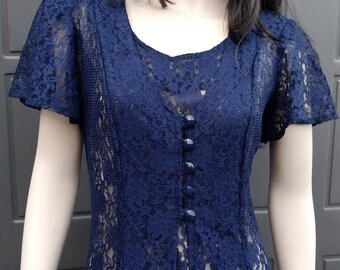 Navy Blue Lace dress Vintage 80's Sz Small to Medium