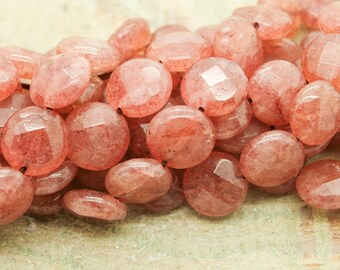 Set of 4 Strawberry quartz faceted beads (04)