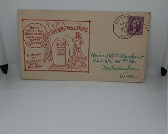 Flash 50% off sale Vintage 1933 Custers Last Fight Postal Cover