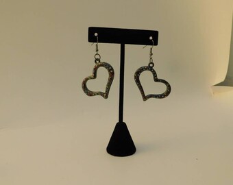 Multi-Colored Gem Heart Drop Earrongs