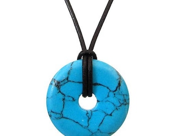 Chinese pi 30mm - turquoise donut pendant necklace