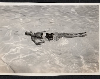 Vintage Snapshot Photo Woman Floating in Water 1930's, Original Found Photo, Vernacular Photography