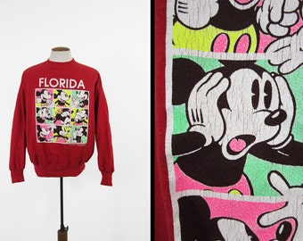 Vintage Mickey Mouse Squares Sweatshirt Florida Brady Bunch Raglan Velva Sheen - Medium