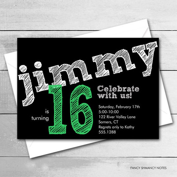 Birthday Invitation / Teen Boy Invitation / Chalkboard