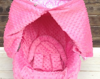 Girl Car Seat Cover and Car Seat Canopy in Pink & Paisley - 5 Piece Gift Set