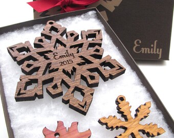 Personalized Christmas Ornament Wood Snowflake from Nestled Pines . Customize your Christmas
