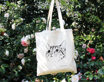 Cat Tote Bag Cotton Tote Bag Cat Bag Screen Printed Cat Cat Accessories Cat Lover Cat Gifts