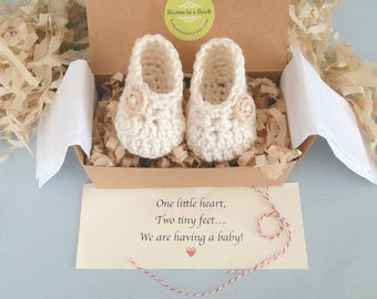 Grandparent Pregnancy Announcement, Personalized Message, BOOTIES IN A BOX®, Baby Boy or Girl Booties, Ready To Ship