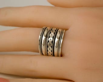 Sterling Silver Ring for Women, Cigar Band Silver Ring, Boho Ring, Celtics Braid Ring, Wide Band Ring, Bohemian Ring