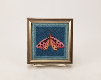 Framed Elsa Williams Needlecraft Creations Butterfly Needlework 4" x 4" Art