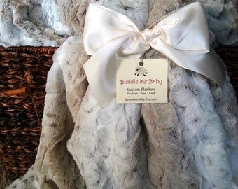 Minky Fur Adult Blanket FAUX FUR Snow Leopard Gift Mom Sister Adult Teen Tween LARGE Beige Brown Spotted Speckled Bedding