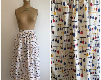 Vintage 1950s Novelty Print Skirt Kitchen Pots and Pans Print Fabric 50s